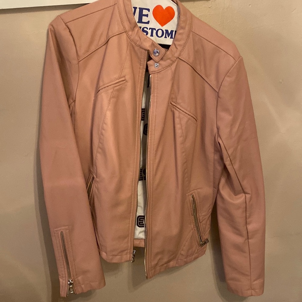 Pink vegan leather jacket